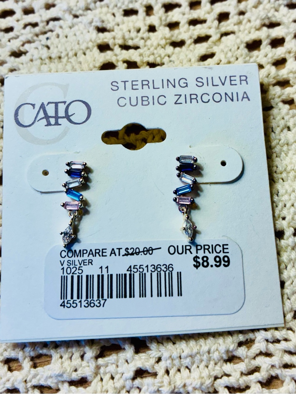 Cato Sterling Silver Multicolor Baguette Drop Earrings - Blue & Purple
